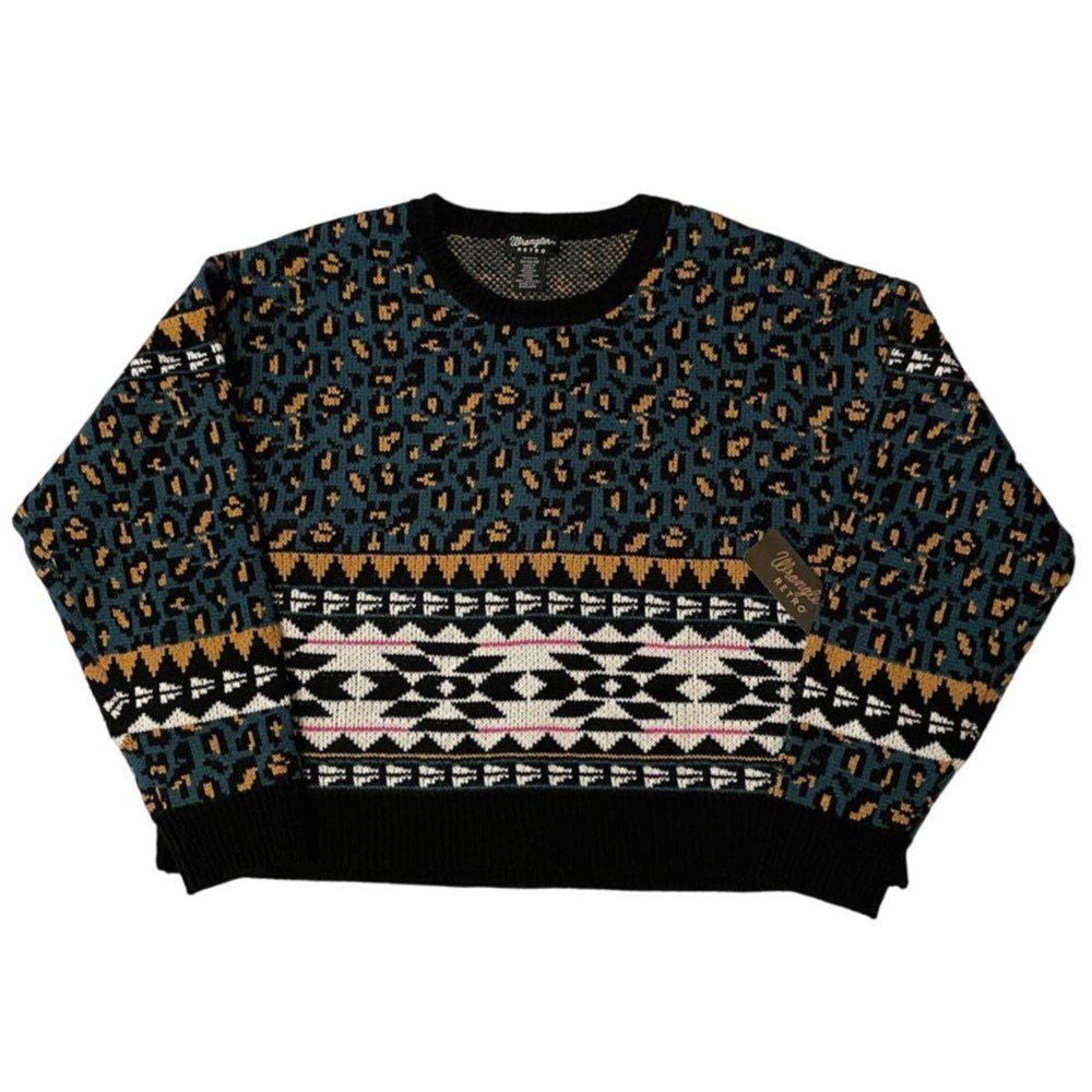 Nwt WRANGLER RETRO Womens M Western Animal Crewneck Sweater